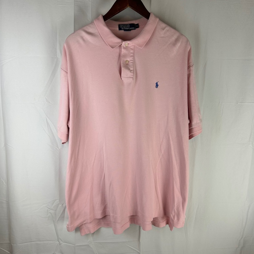 Polo Ralph Lauren Polo Shirt Mens XL Pink‎ Blue Pony Logo Short Sleeve Cotton